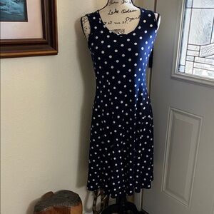 Blue & White Polka Dot Sleeveless Dress